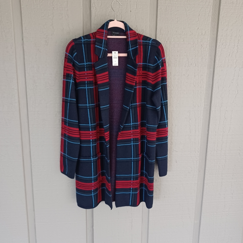 Talbots Merino Wool Coatigan Size M Women Preppy Long Sleeve In Cabin Plaid